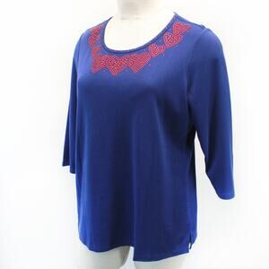 Quacker Factory Plus Blue Valentine's Day Hearts Studs Shirt Top Tunic 1X